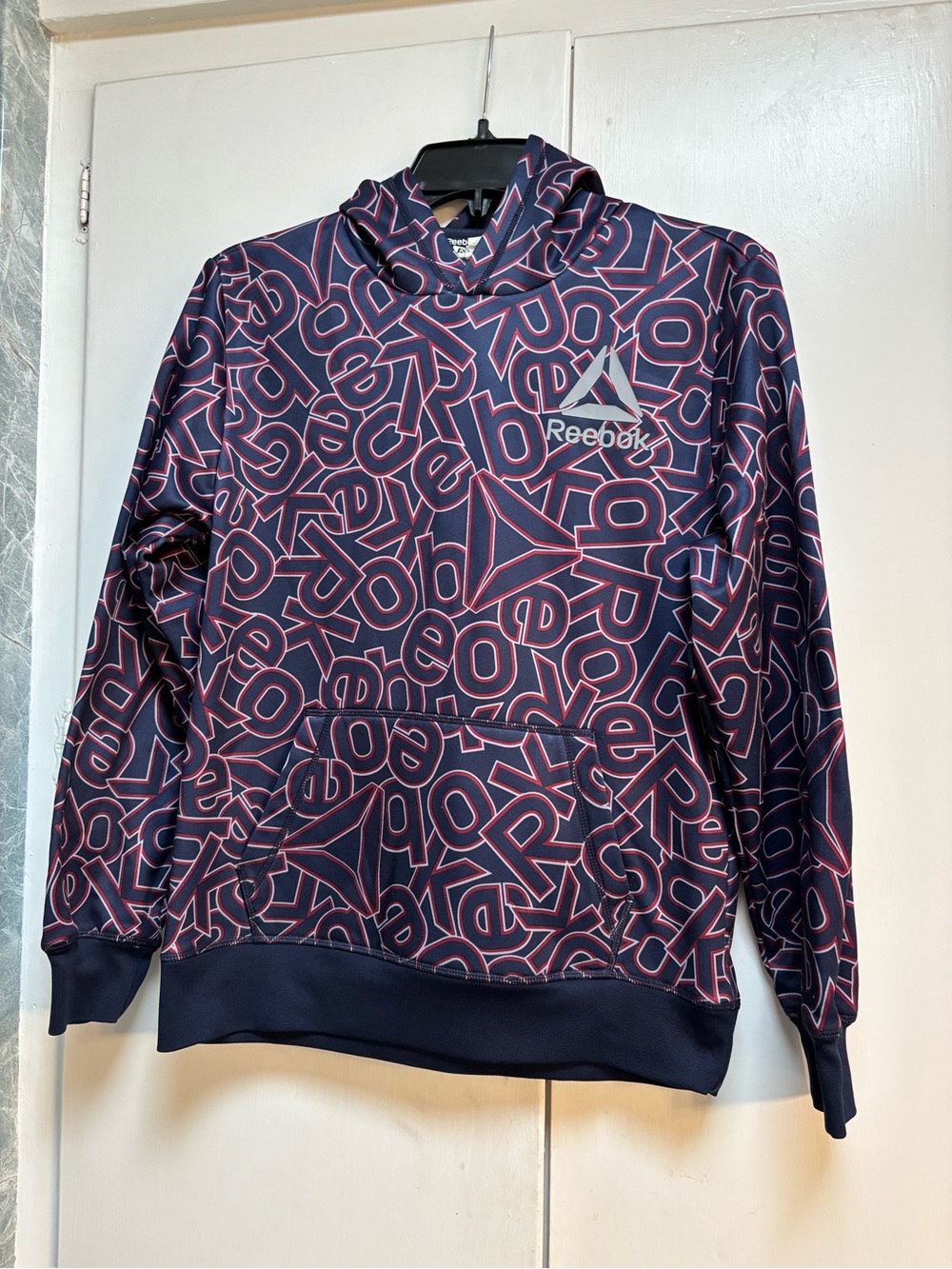 Reebok Navy Allover Logo Pullover Hoodie XL